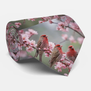 Scarlet Trio: Rode vinken tussen roze bloesems Stropdas