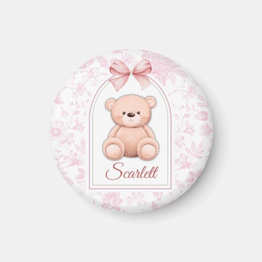 Scarlett | Aangepaste Roze Teddybeer Nursery Desig Magneet (Voorkant)