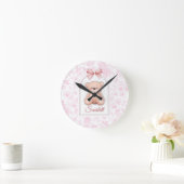 Scarlett | Aangepaste Roze Teddybeer Nursery Desig Ronde Klok (Huis)