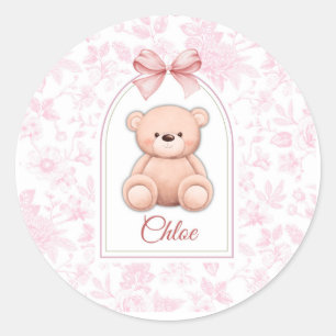 Scarlett Aangepaste Roze Teddybeer Nursery Desig Ronde Sticker