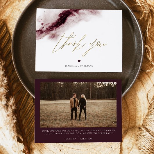 SCARLETT Boho Bourgogne Aquarelle Carte de remerci