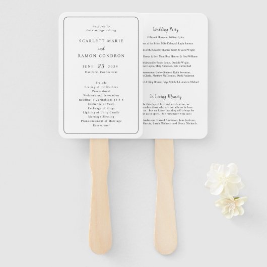 Scarlett Border Elegant huwelijksprogramma Handwaaier (Voorkant en achterkant)