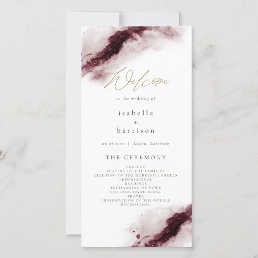 SCARLETT | Bourgondië Maroon Aquarel Goud Programm Bedankkaart (Voorkant)