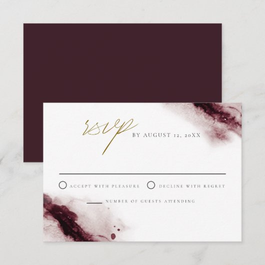 SCARLETT | Carte Boho Burgundy et Gold RSVP (Devant / Derrière)