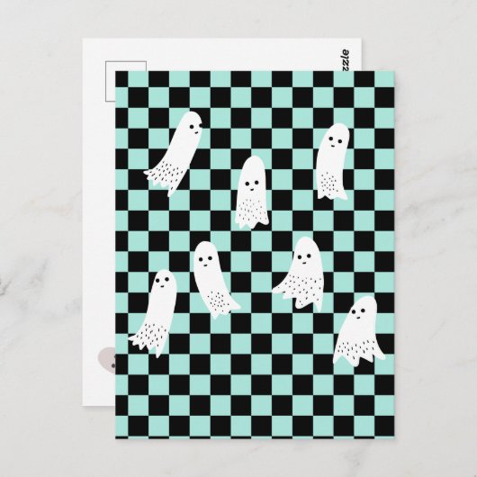 Scarry Halloween Ghosts Spooky Design Checkered Briefkaart (Voorkant / Achterkant)