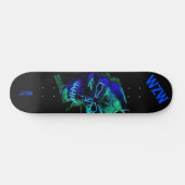 Scary Badass Neon Blue Skull Monogram Skateboard (Horizontaal)