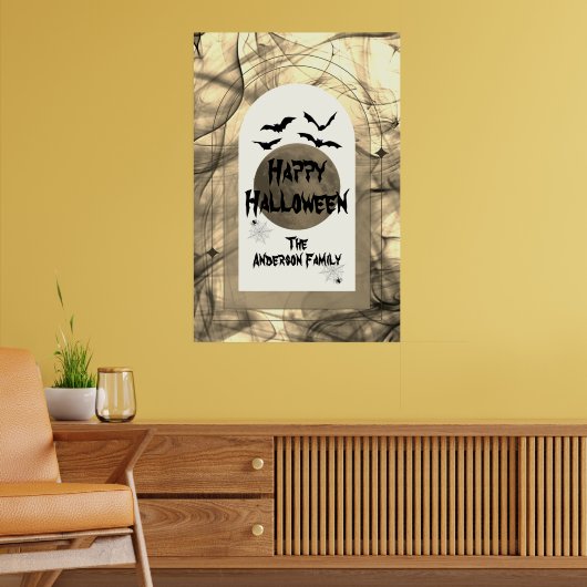 Scary Bats Spider Web Volle Maan Happy Halloween Poster (Woonkamer 2)