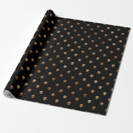 Scary Black and Copper Skull Pattern Cadeaupapier (Uitgerold)