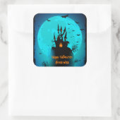 Scary Black & Blue Moon Happy Halloween Vierkante Sticker (Tas)