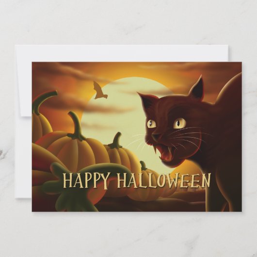 Scary Black Cat Halloween Invitation Kaart (Voorkant)