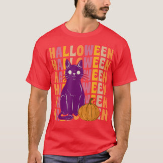 Scary Black Cat Pumpkin 70s Retro Styl T-shirt