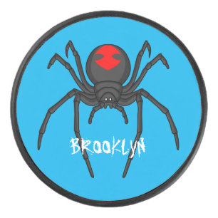 Scary black widow spin cartoon illustratie hockey puck