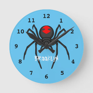 Scary black widow spin cartoon illustratie ronde klok