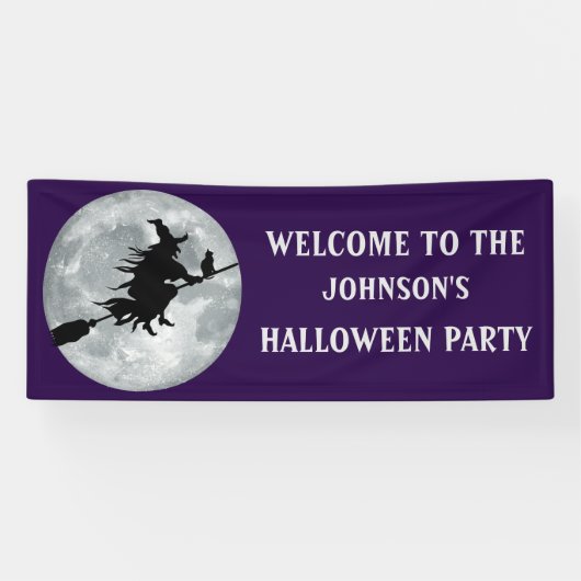 Scary Black Witch and Cat Halloween Party Spandoek (Horizontaal)