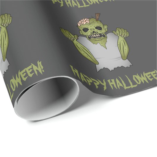 Scary Cartoon Zombie Pattern Happy Halloween Text Cadeaupapier (Rol Hoek)