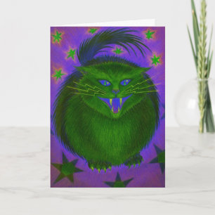 Scary Cat Green "Happy Halloween"-groentekaart Kaart