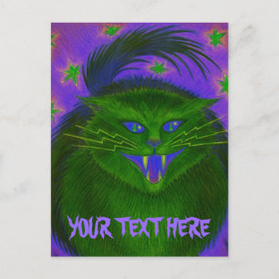 Scary Cat Green "Jouw tekst" briefkaart
