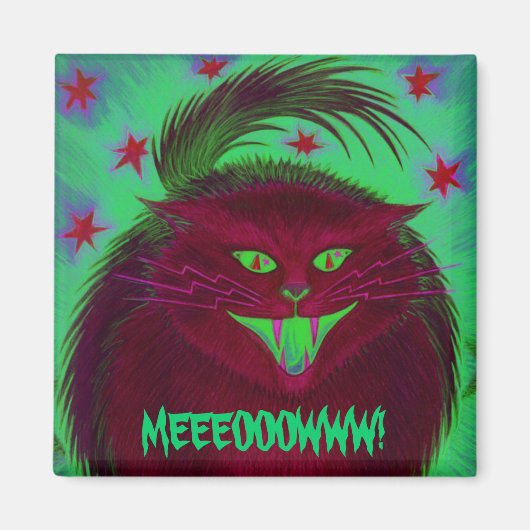 Scary Cat Red 'MEEEOOWW!' koelkast magnet Magneet (Voorkant)