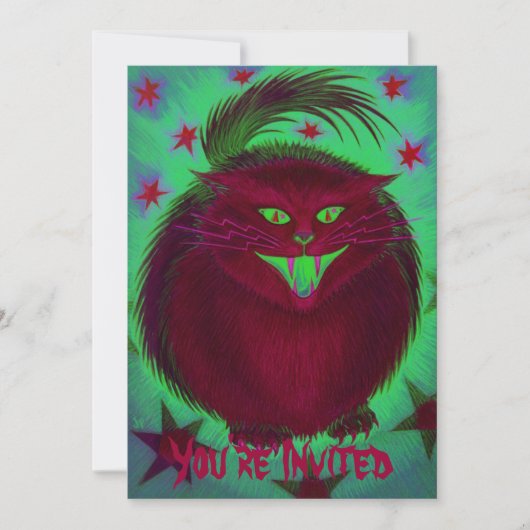 Scary Cat rouge 'Vous êtes invité' invitation (Devant)