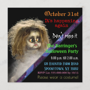 Scary Creepy Doll Halloween Semi Gloss Invitation Kaart