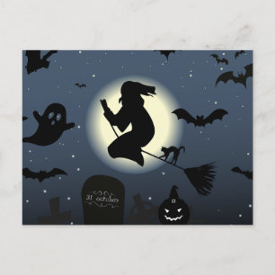 Scary Dark Halloween Night and Witch Feestdagenkaart