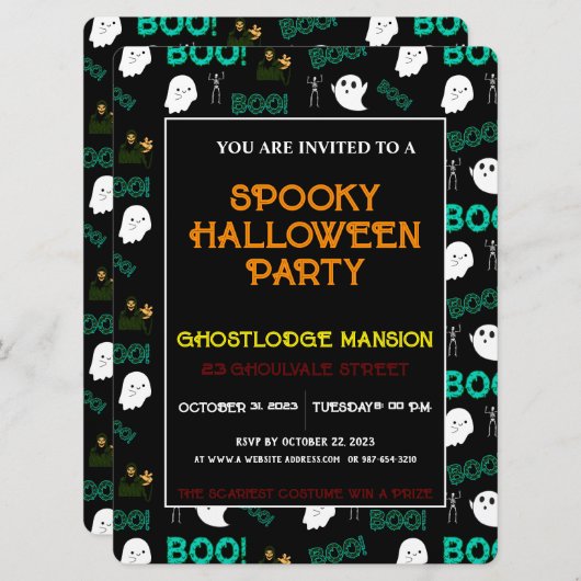 SCARY ÉFFRAYANT HALLOWEEN INVITATION PARTI (Devant / Derrière)