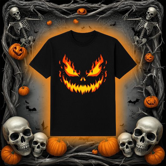 Scary Fiery Jack-O-Lantern Face T-shirt