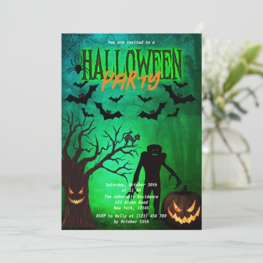Scary Forest & Monsters Halloween Feest Uitnodigen Kaart (Staand voorkant)
