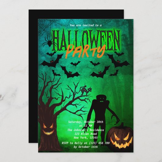 Scary Forest & Monsters Halloween Feest Uitnodigen Kaart (Voorkant / Achterkant)