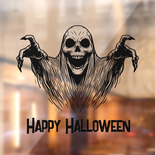 Scary Ghost Happy Halloween Window Cling Raamsticker (Vel 2)