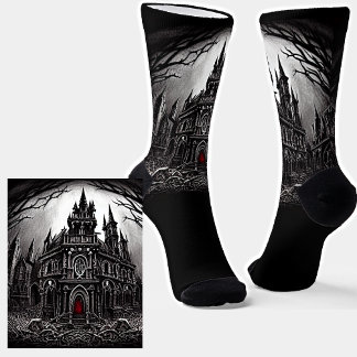 Scary Gothic Ghost House at Night in Moonlight Bla Sokken