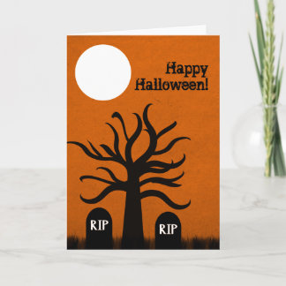 Scary Graveyard Halloween Kaart, Oranje Kaart