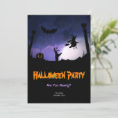 Scary Graveyard - Pumpkin Witch Halloween Party Kaart (Staand voorkant)