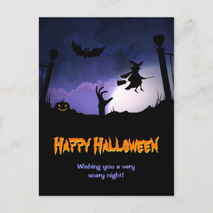 Scary Graveyard - Pumpkin Witch Happy Halloween Briefkaart