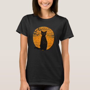 Scary Halloween Black Cat Costume Retro Mo T-shirt