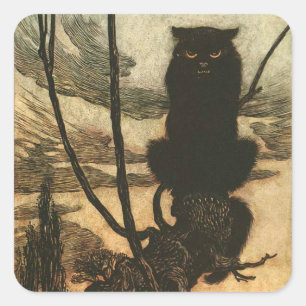 Scary Halloween Black Cat  Rackham Vierkante Sticker
