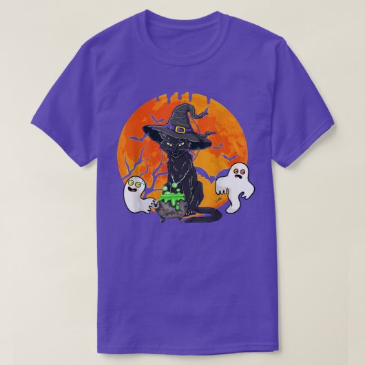  Scary Halloween Black Cat Witch Pet T-shirt (Design voorkant)