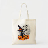 Scary Halloween Costume Black Cat Witch Ha Tote Bag (Voorkant)