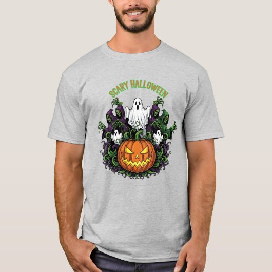 Scary Halloween Ghost & Reaper Tee T-shirt (Voorkant)