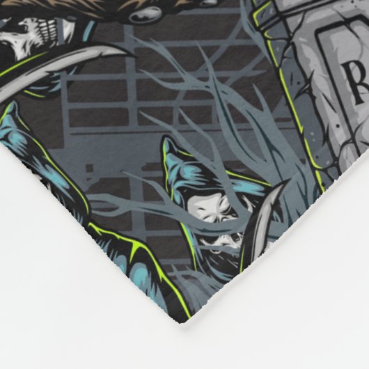 Scary Halloween Grim Reaper Grave Stones Pattern Fleece Deken (Hoek)