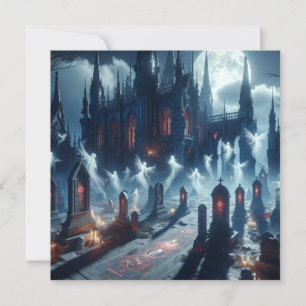 Scary Halloween Haunted Castle Cemetery Feestdagenkaart
