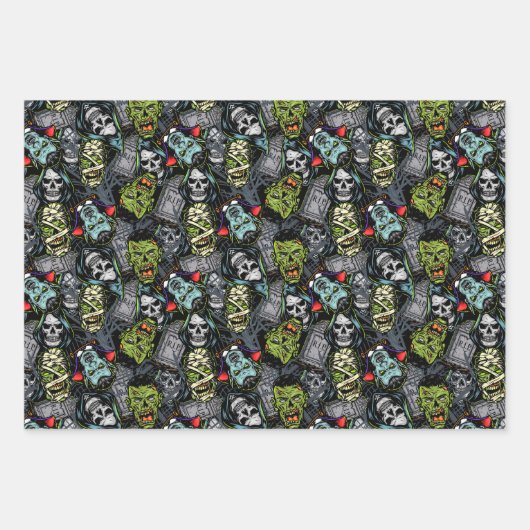 Scary Halloween Monsters Zombies Vampires Mummies Inpakpapier Vel (Voorkant 2)