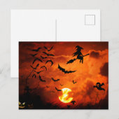 Scary Halloween Night - Witch, Bats, Ghost Feestdagenkaart (Voorkant / Achterkant)