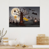 Scary Halloween Papercut Tree, Ghosts, vleermuizen Poster (Keuken)