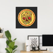Scary Halloween Skull Cheese And Mushroom Pizza Poster (Thuiskantoor)