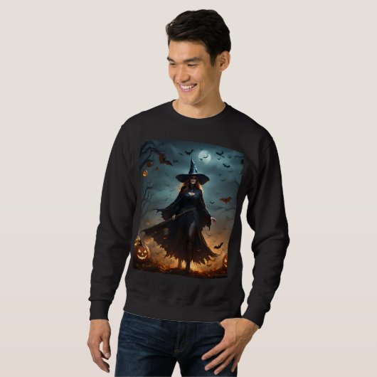 Scary Halloween sorcière, Sweatshirt masculin (Devant entier)