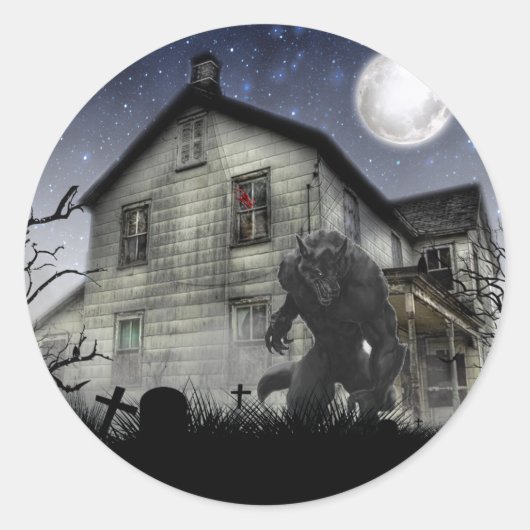 Scary Halloween Werewolf Ronde Sticker (Voorkant)