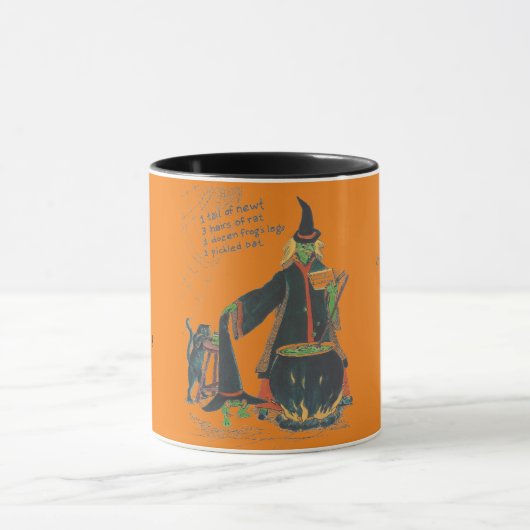 Scary Halloween Witch Cat Kettle Brew Design Mok (Midden)