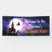 Scary Haunted Castle Flying Witch Halloween Party Spandoek (Horizontaal)