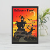 Scary Haunted House Halloween Party Invitation Kaart (Staand voorkant)